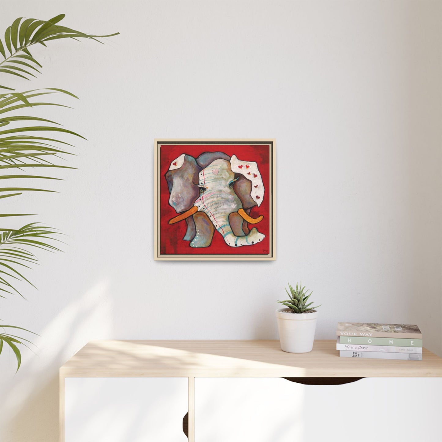 "Red Heart Elephant" Framed Canvas Fine Art Reproduction by Zabrina Fine Art