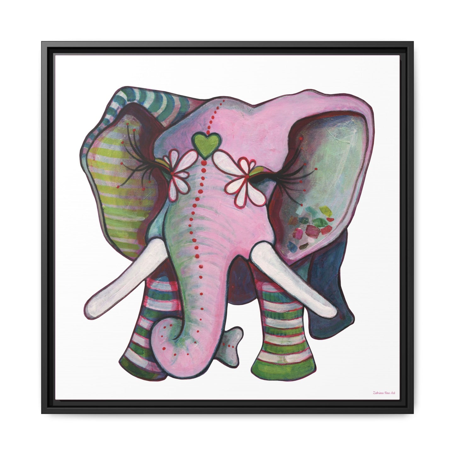 "Green Heart Elephant" Framed Canvas Fine Art Reproduction by Zabrina Fine Art