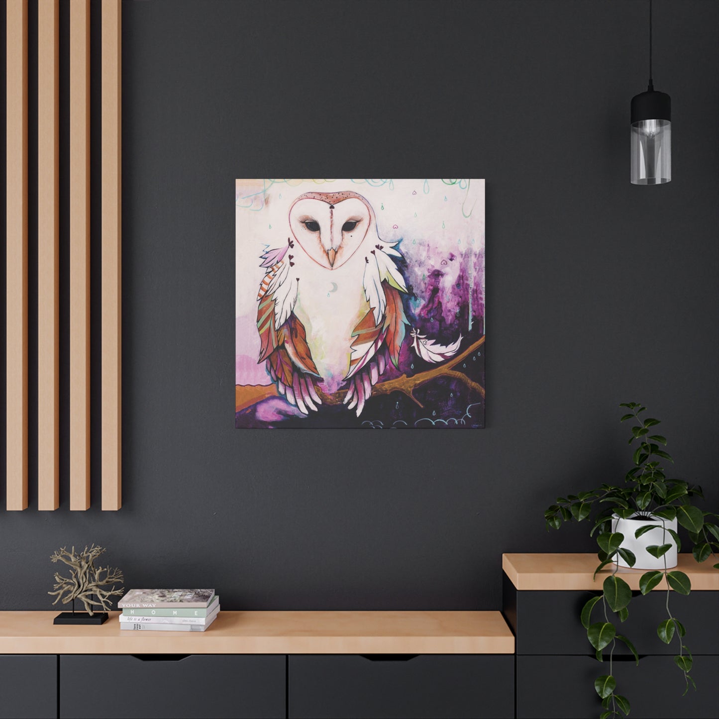 "Rainy Day Owl" Unframed Canvas Black Edge Reproduction by Zabrina Fine Art