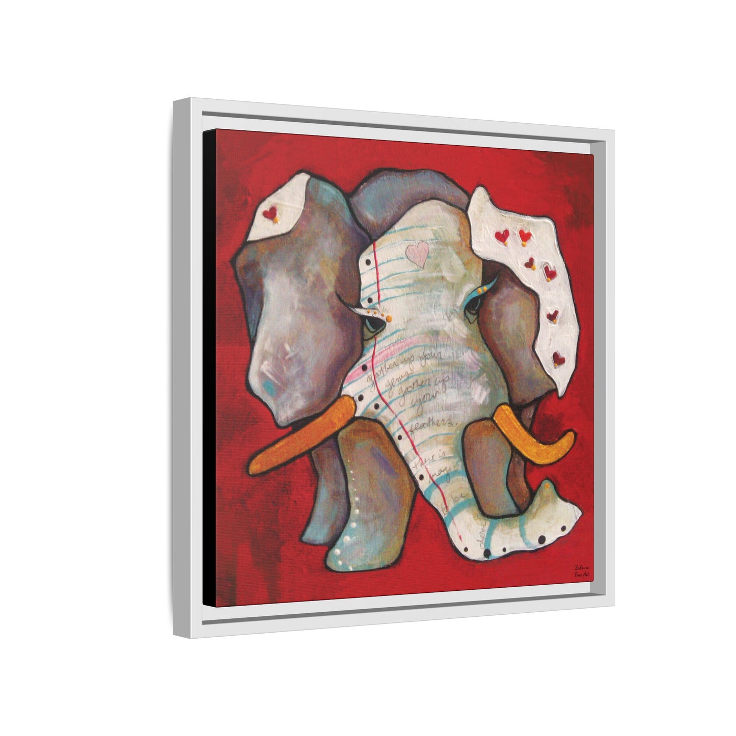 "Red Heart Elephant" Framed Canvas Fine Art Reproduction by Zabrina Fine Art