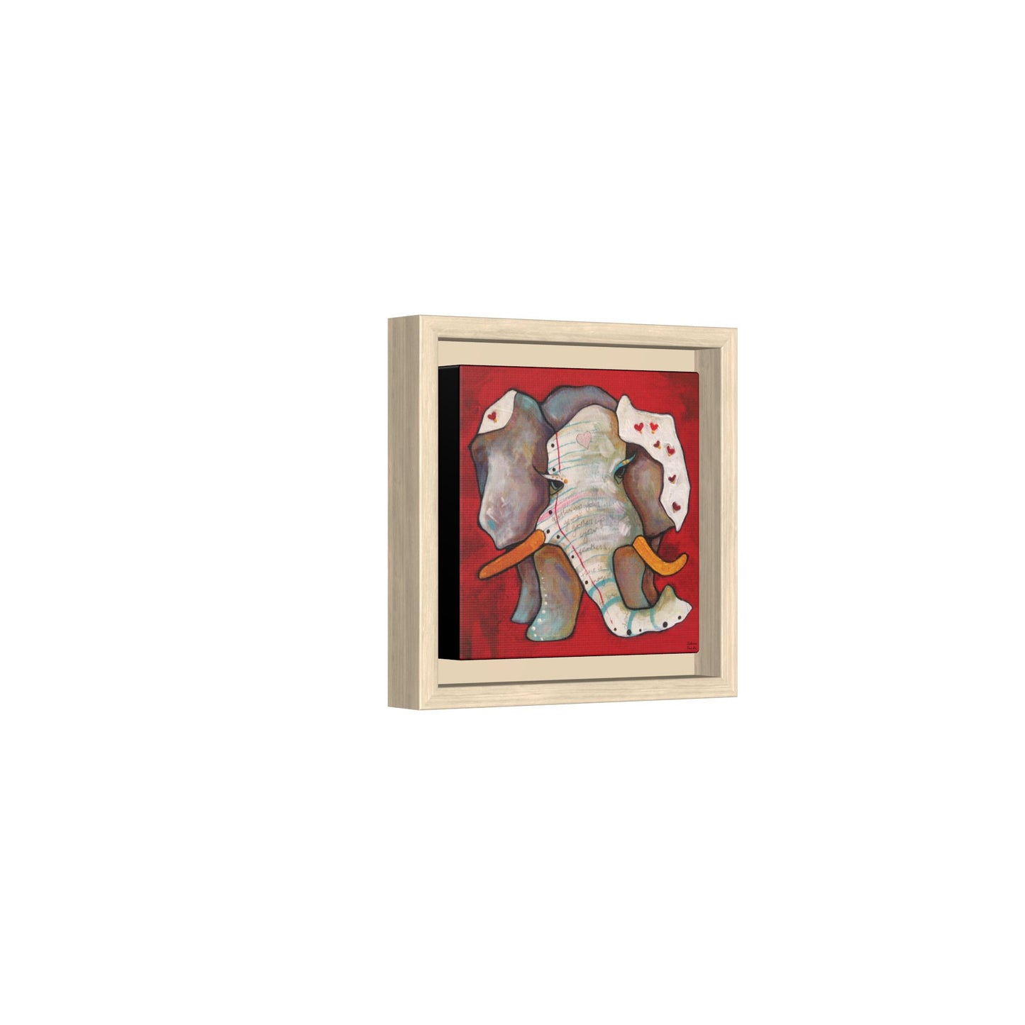 "Red Heart Elephant" Framed Canvas Fine Art Reproduction by Zabrina Fine Art