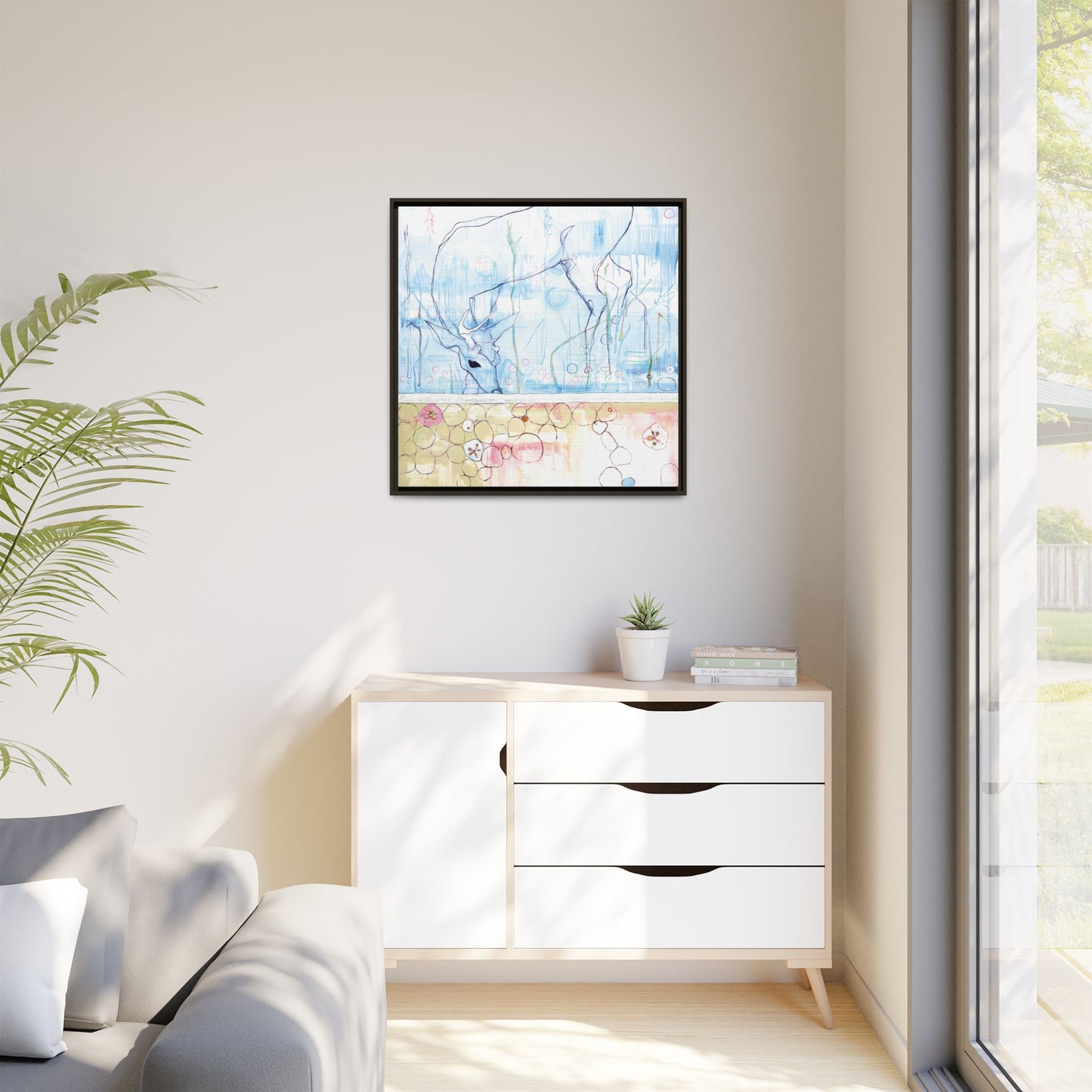 "One Antler Deer" Framed Canvas Fine Art Reproduction by Zabrina Fine Art