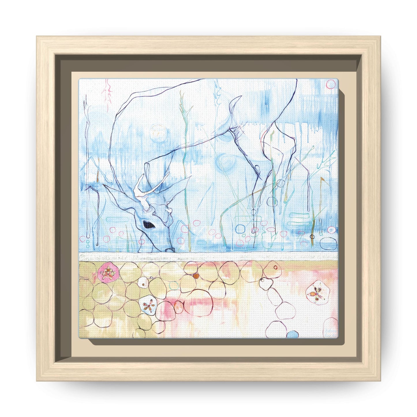 "One Antler Deer" Framed Canvas Fine Art Reproduction by Zabrina Fine Art