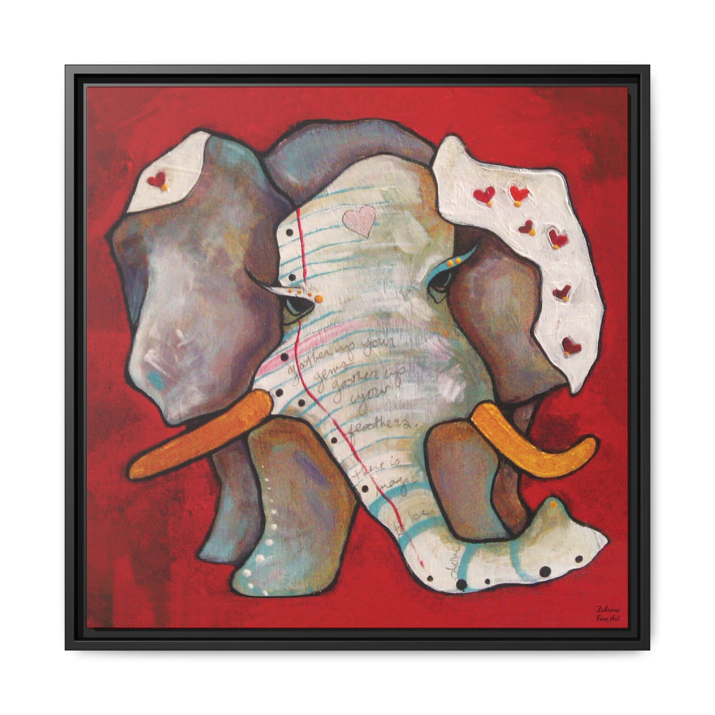 "Red Heart Elephant" Framed Canvas Fine Art Reproduction by Zabrina Fine Art