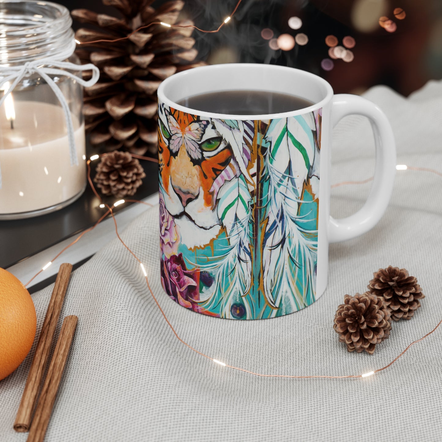 "Tiger Rose" Ceramic Mug by Zabrina Fine Art