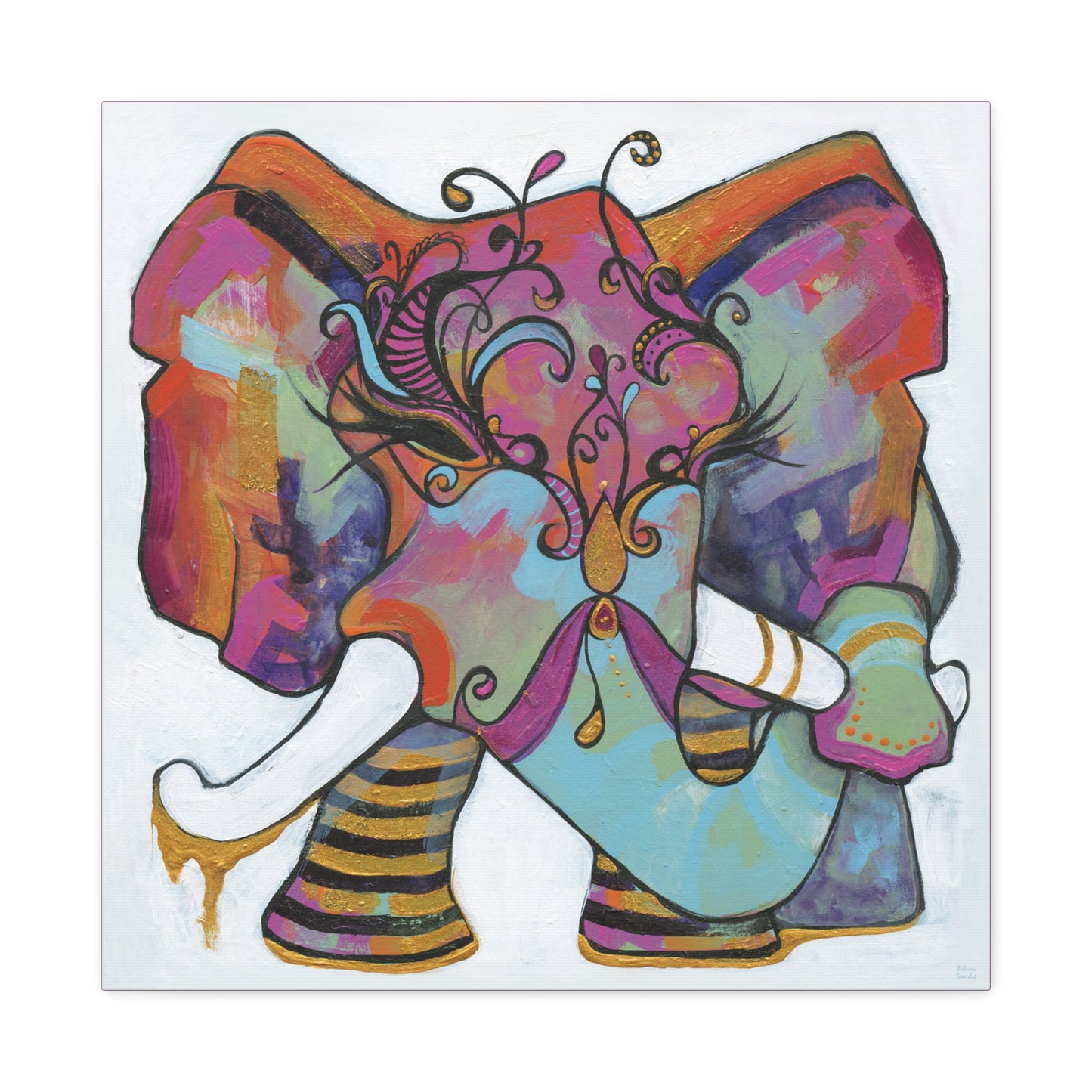 "Masquerade Elephant" Unframed Canvas Hot Pink Edge Reproduction by Zabrina Fine Art