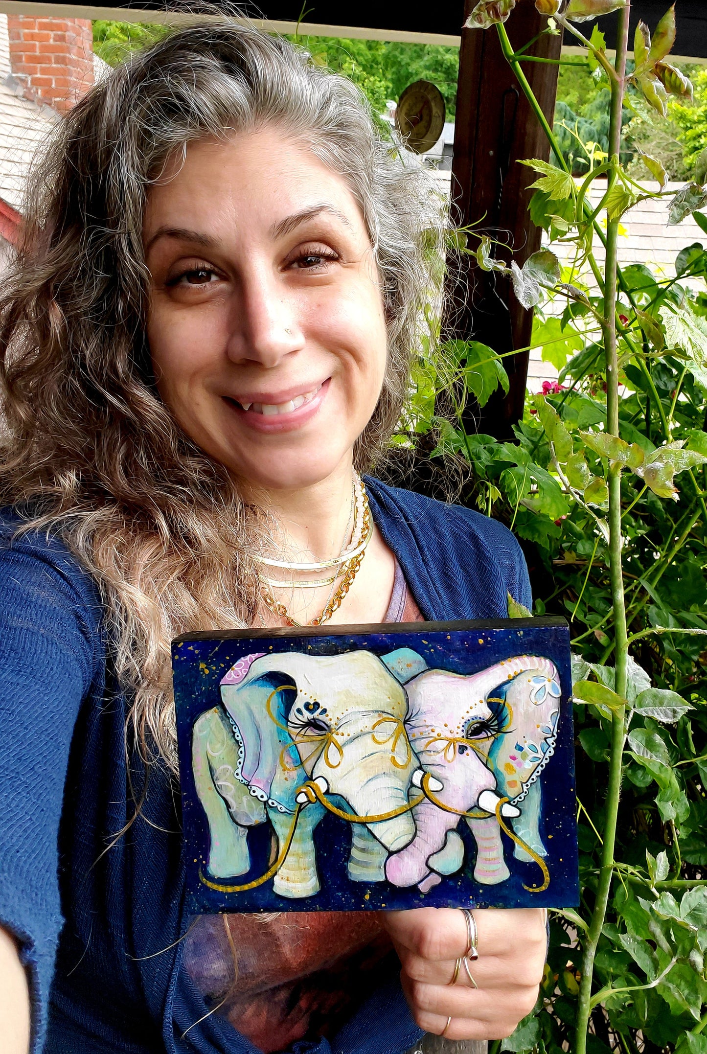 "Cosmic Love Elephants" Original Painting by Zabrina Fine Art