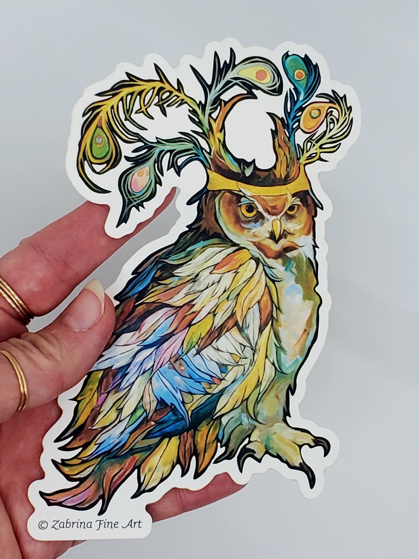 "Peacock Crown Owl ZSticker" Die-Cut Sticker