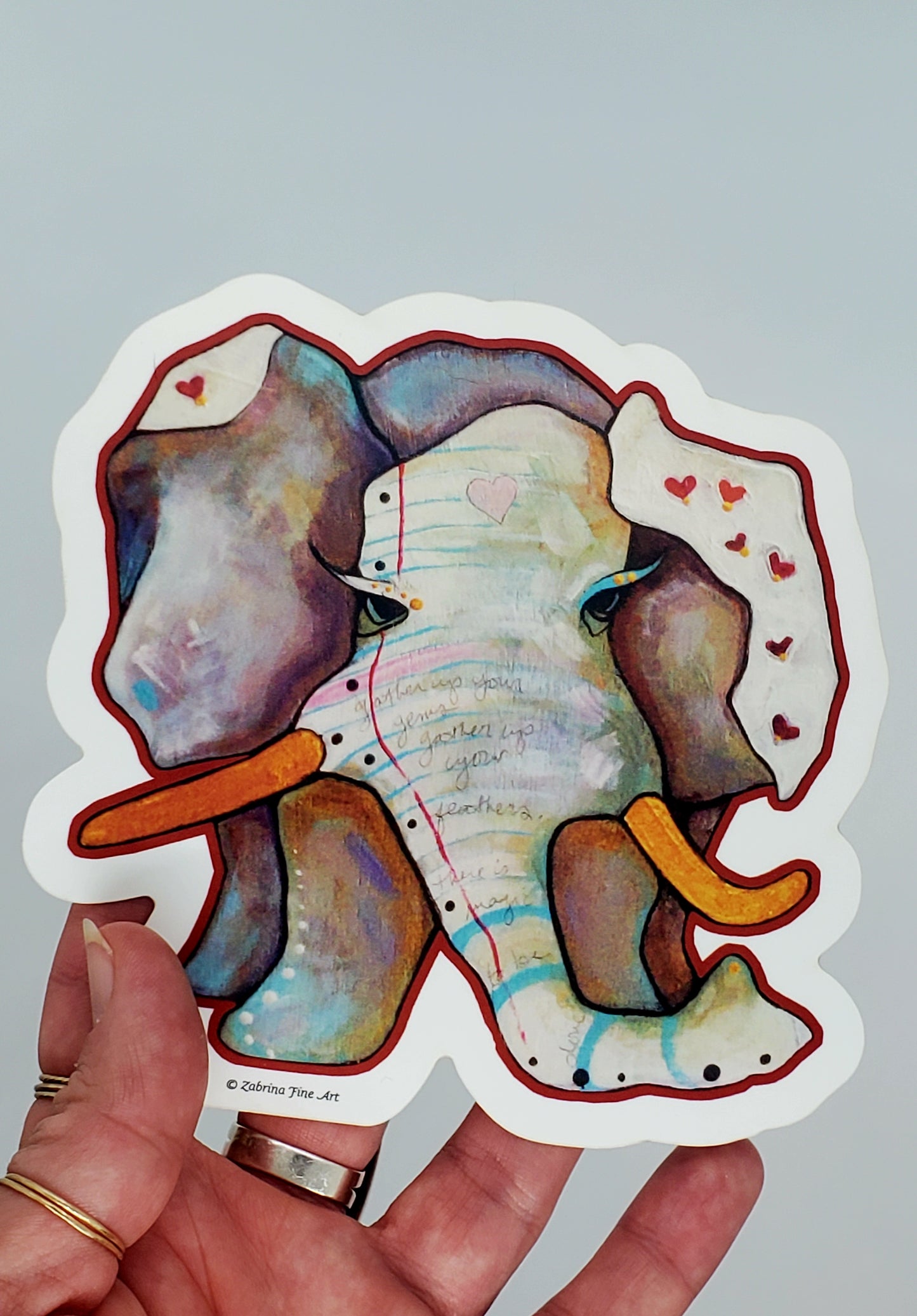 "Red Hearts Elephant ZSticker" Die-Cut Sticker