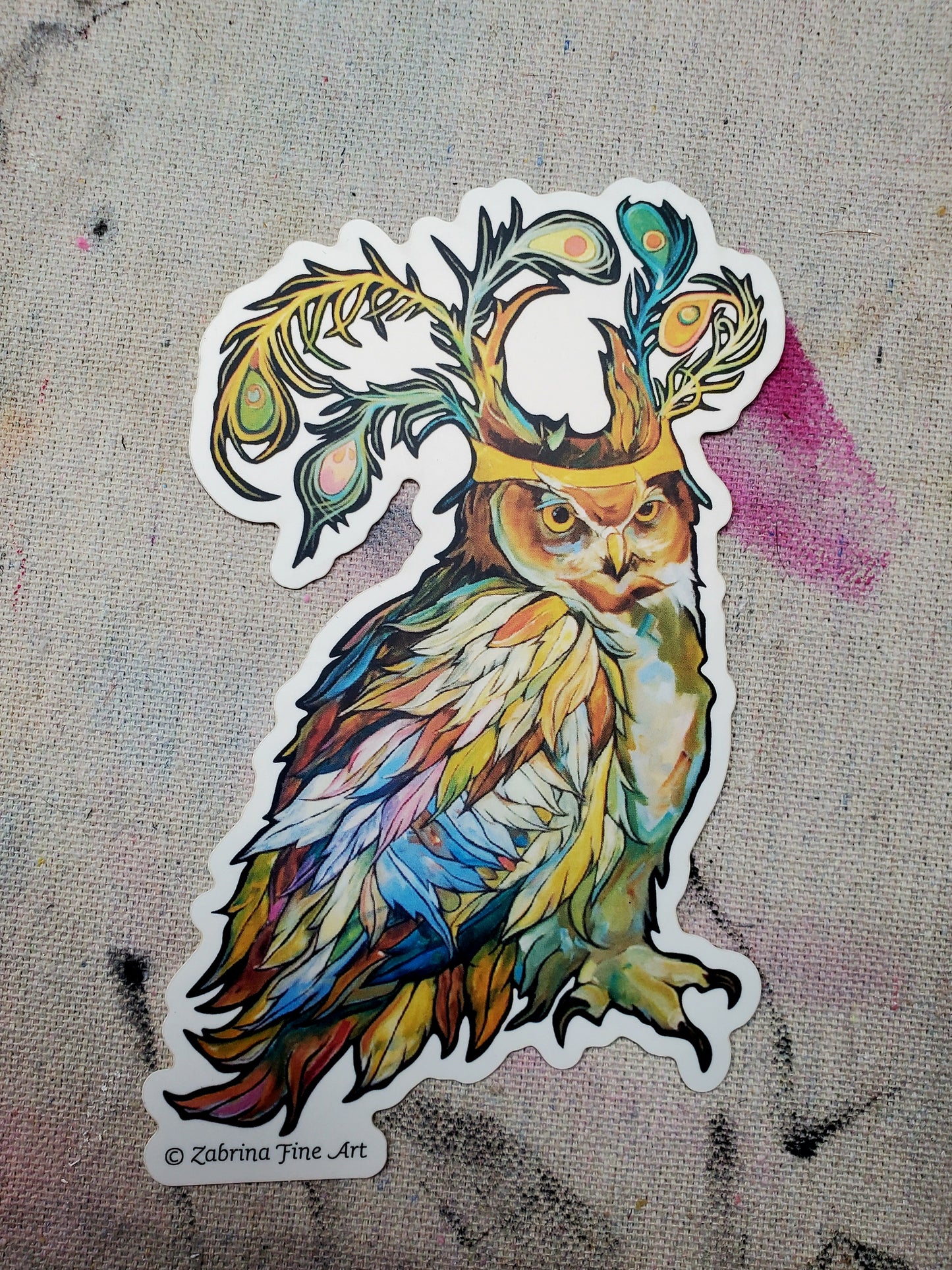 "Peacock Crown Owl ZSticker" Die-Cut Sticker