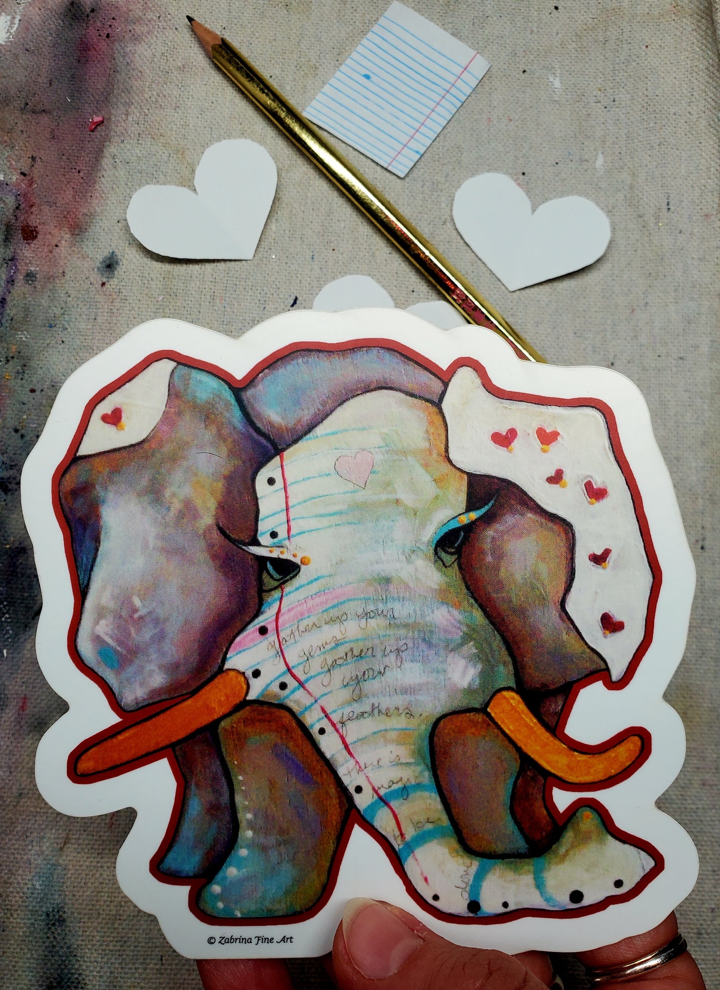 "Red Hearts Elephant ZSticker" Die-Cut Sticker