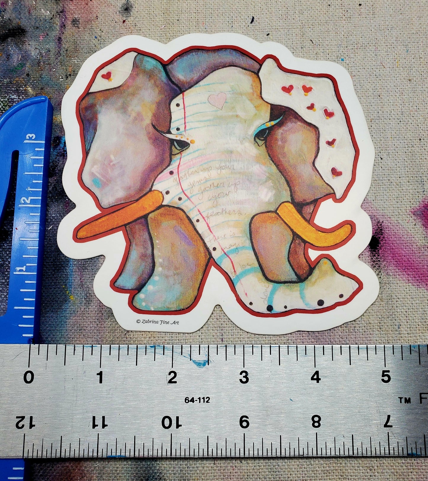 "Red Hearts Elephant ZSticker" Die-Cut Sticker