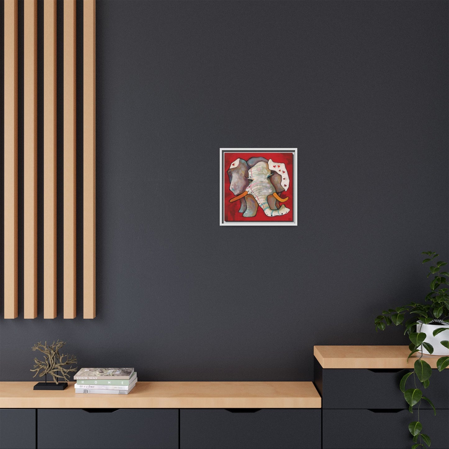 "Red Heart Elephant" Framed Canvas Fine Art Reproduction by Zabrina Fine Art