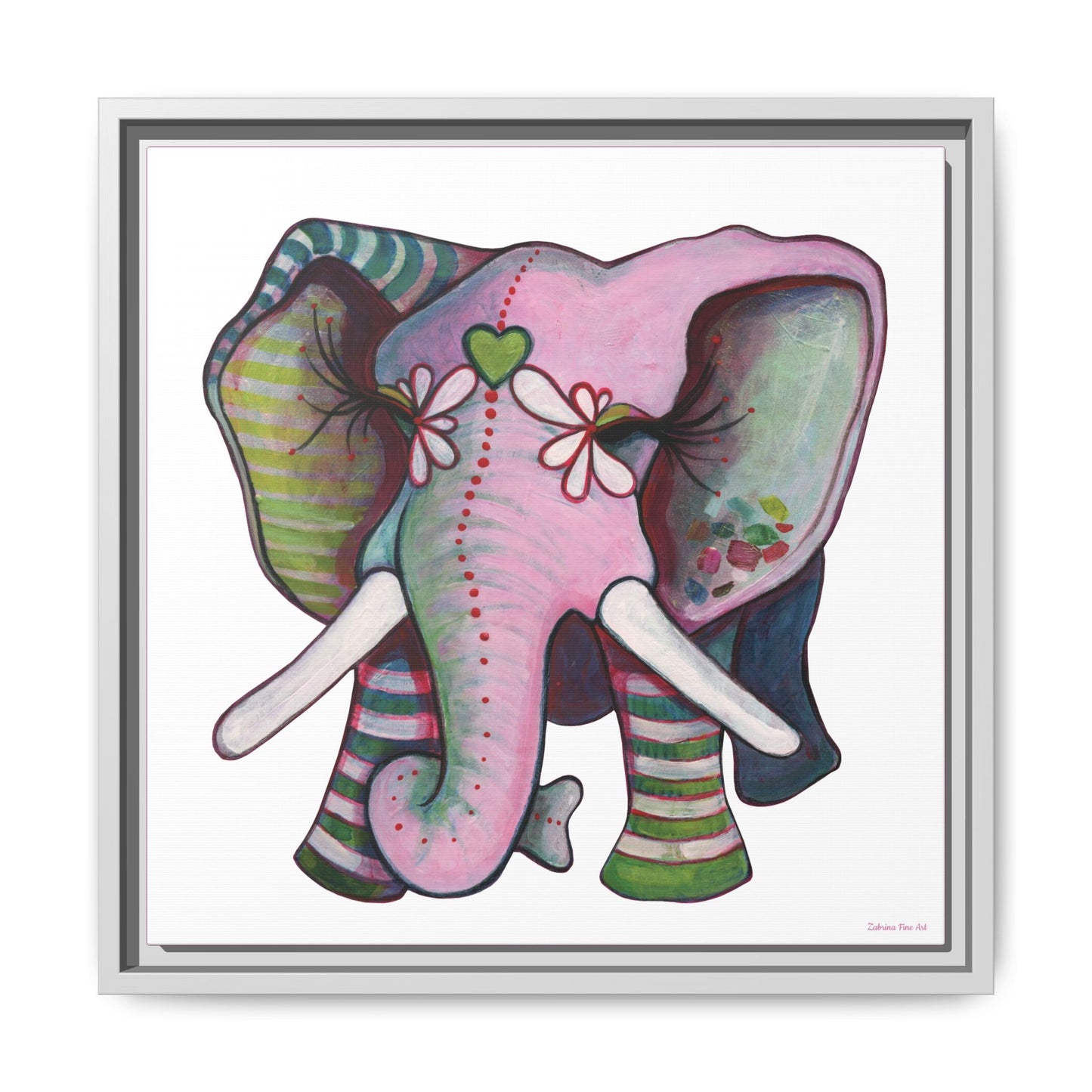 "Green Heart Elephant" Framed Canvas Fine Art Reproduction by Zabrina Fine Art