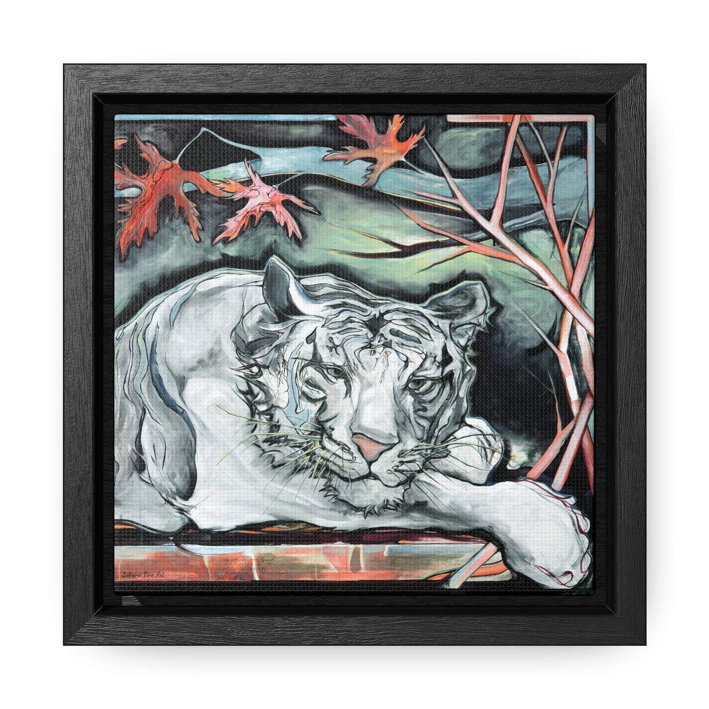 "White Tiger Portrait" Framed Canvas Fine Art Reproduction by Zabrina Fine Art