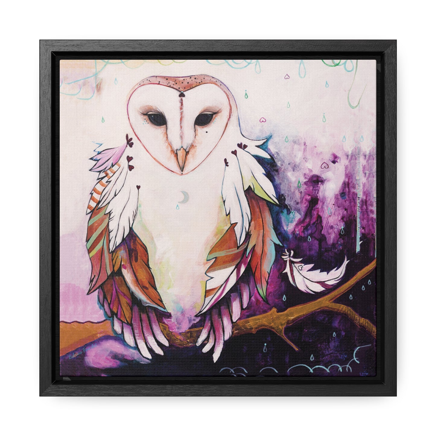 "Rainy Day Owl" Framed Canvas Fine Art Reproduction by Zabrina Fine Art