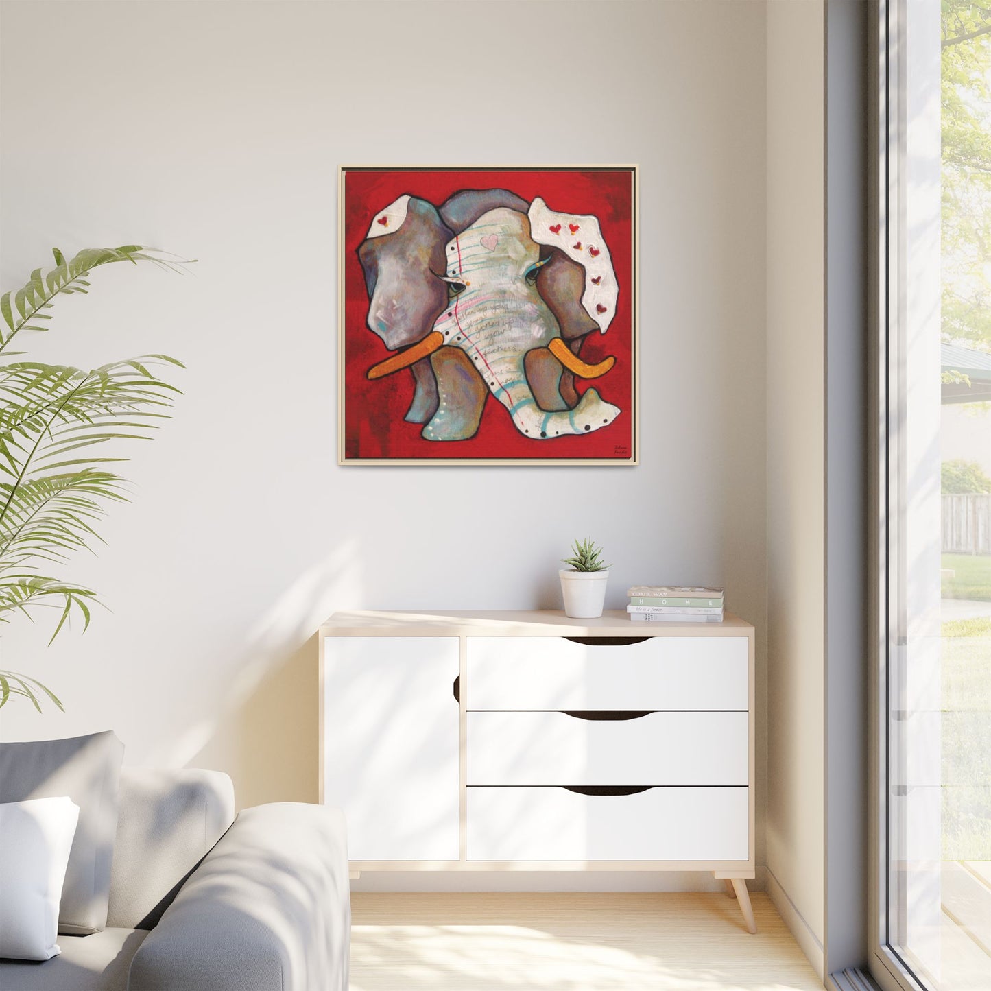 "Red Heart Elephant" Framed Canvas Fine Art Reproduction by Zabrina Fine Art