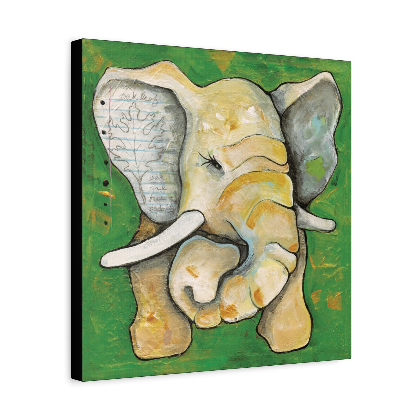 "Oak Leaf Elephant" Unframed Canvas Black Edge Reproduction by Zabrina Fine Art