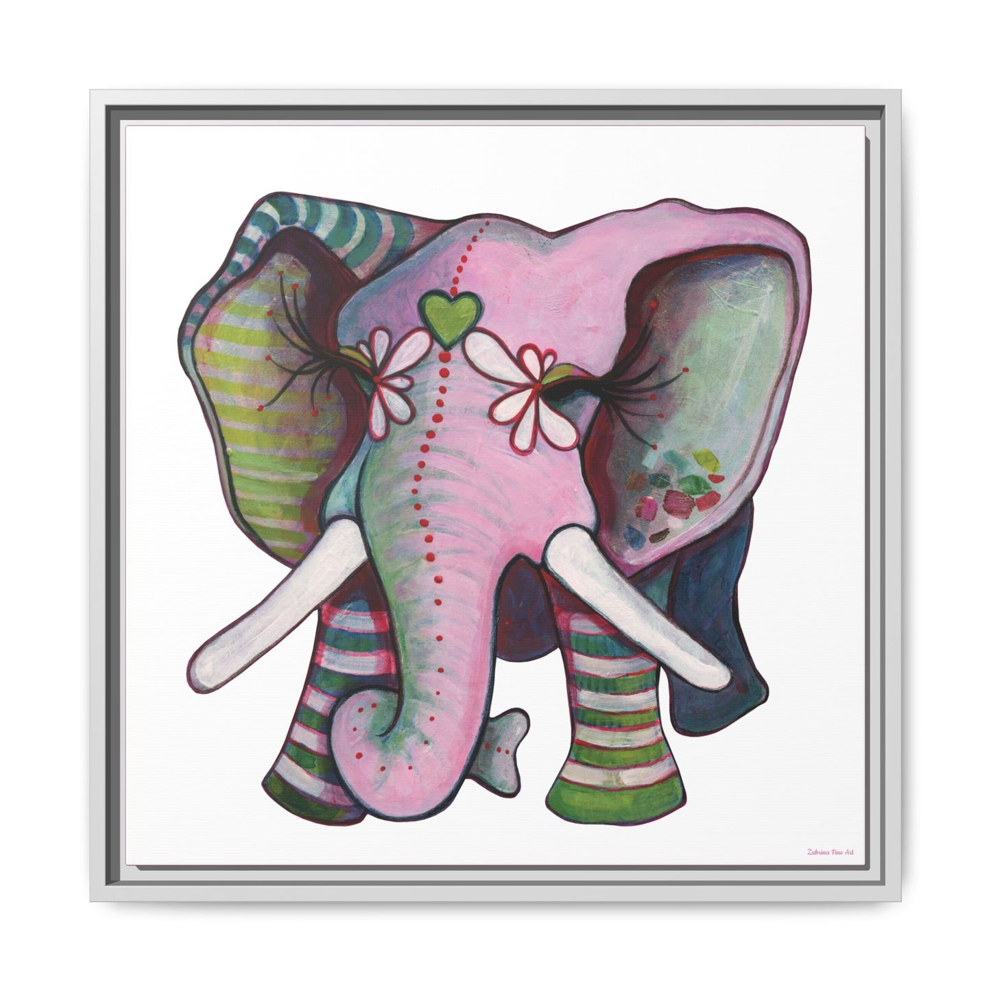 "Green Heart Elephant" Framed Canvas Fine Art Reproduction by Zabrina Fine Art