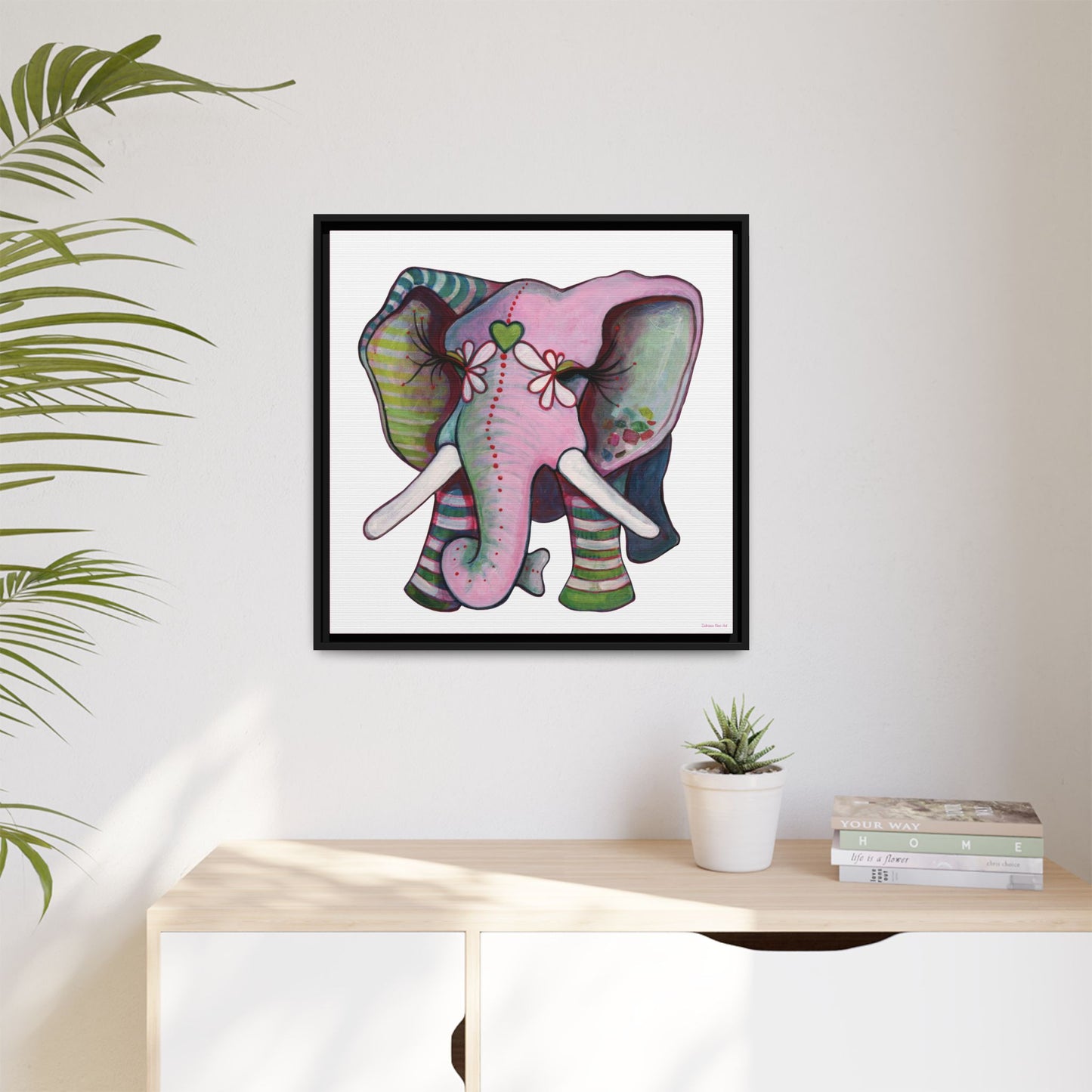"Green Heart Elephant" Framed Canvas Fine Art Reproduction by Zabrina Fine Art