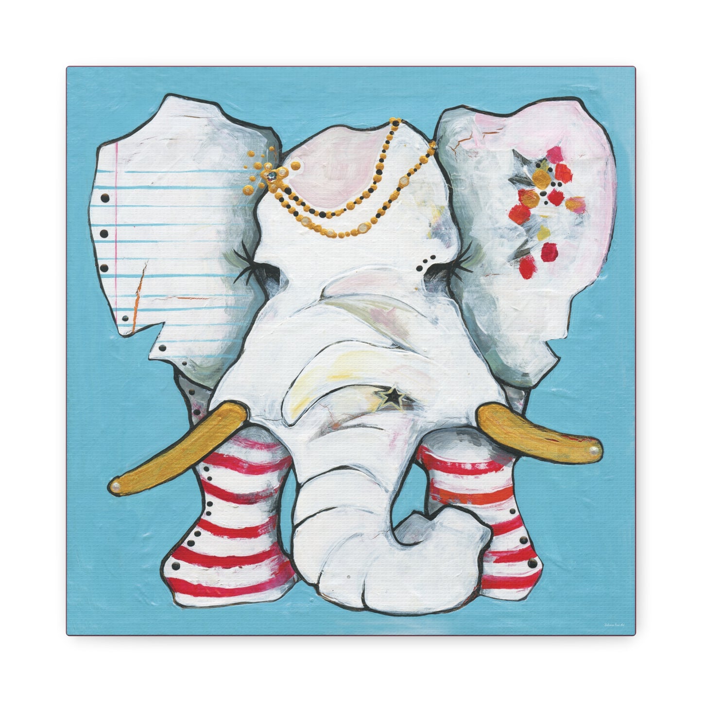 "Red Stripe Elephant" Unframed Canvas Candy Red Edge Reproduction by Zabrina Fine Art