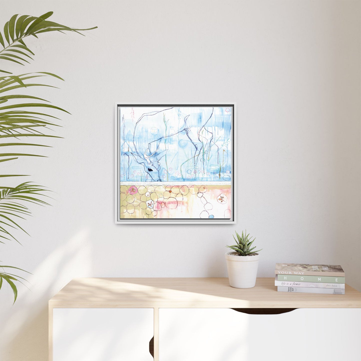 "One Antler Deer" Framed Canvas Fine Art Reproduction by Zabrina Fine Art