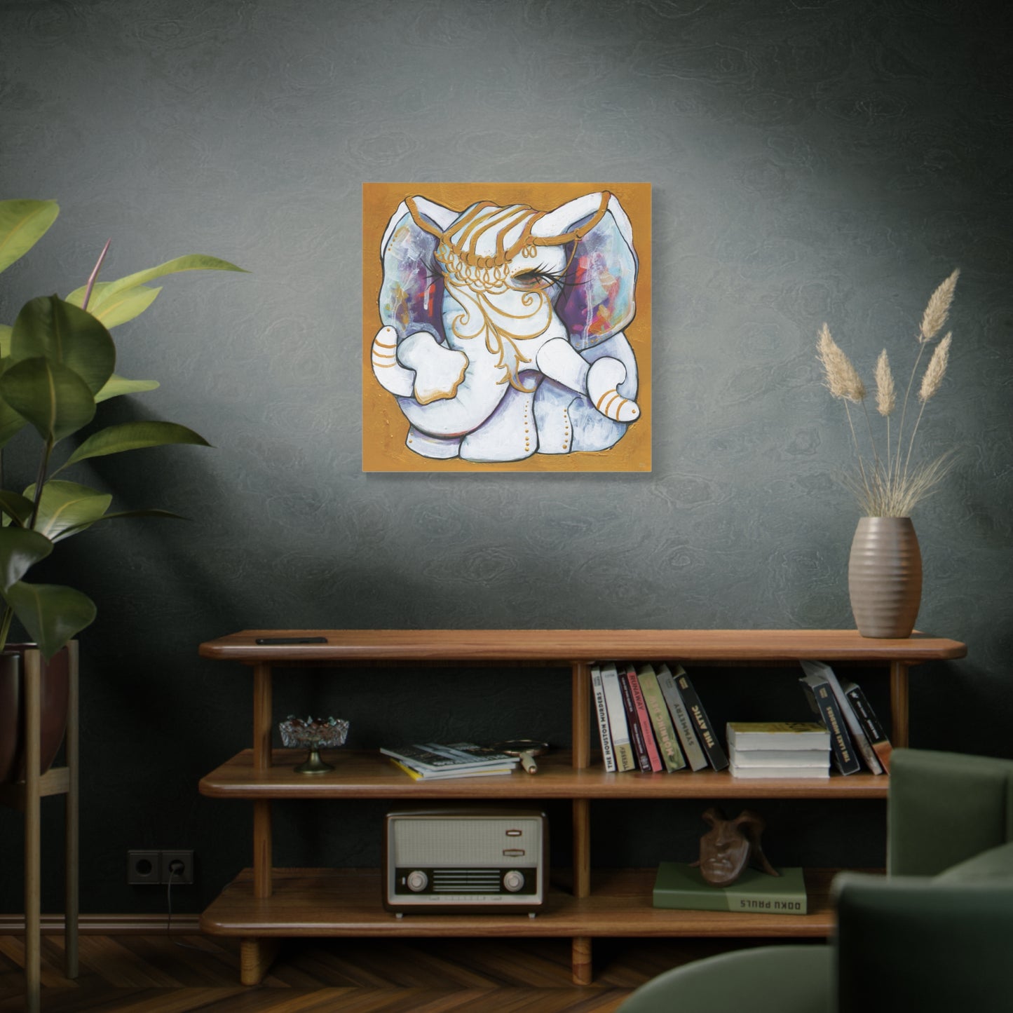 "Gold and White Elephant" Unframed Canvas Regent St Blue Edge Reproduction by Zabrina Fine Art