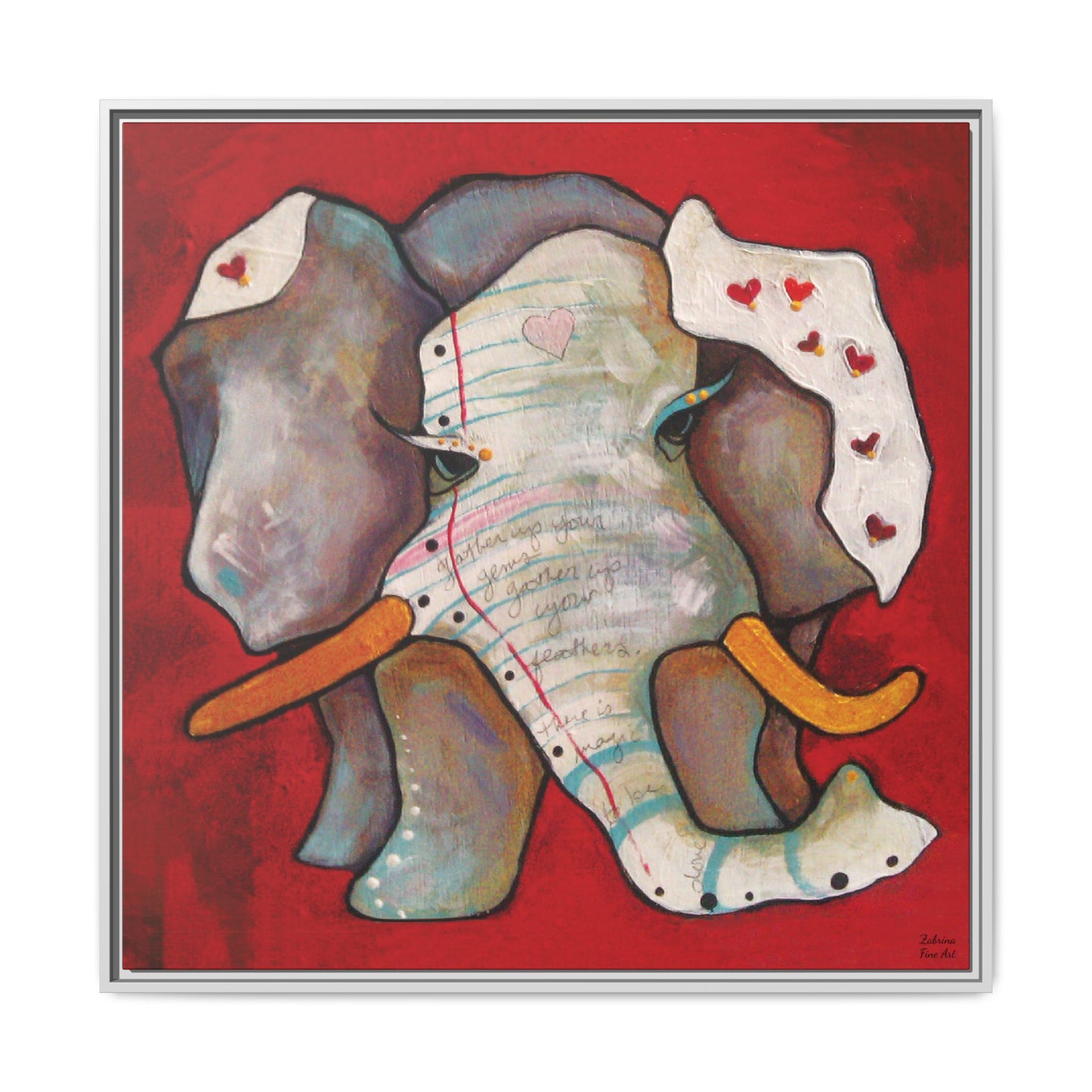 "Red Heart Elephant" Framed Canvas Fine Art Reproduction by Zabrina Fine Art