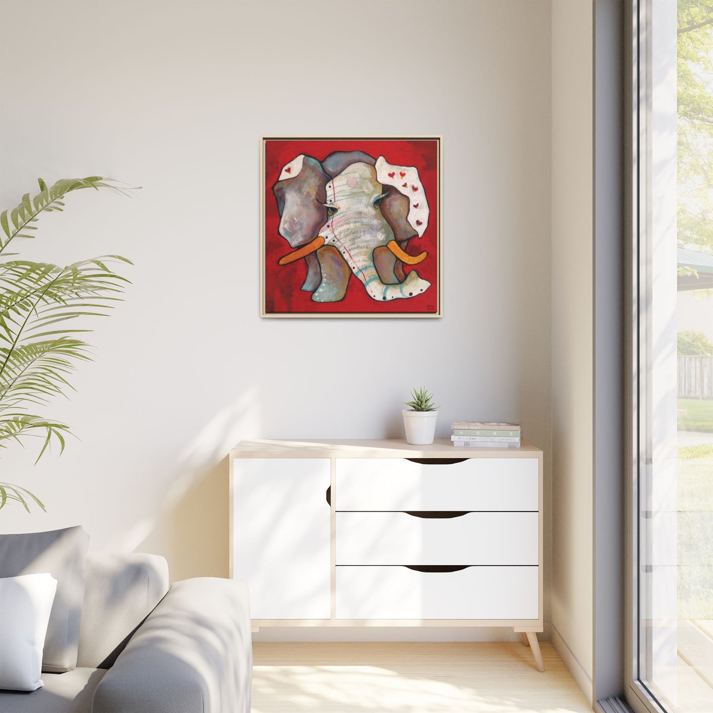 "Red Heart Elephant" Framed Canvas Fine Art Reproduction by Zabrina Fine Art