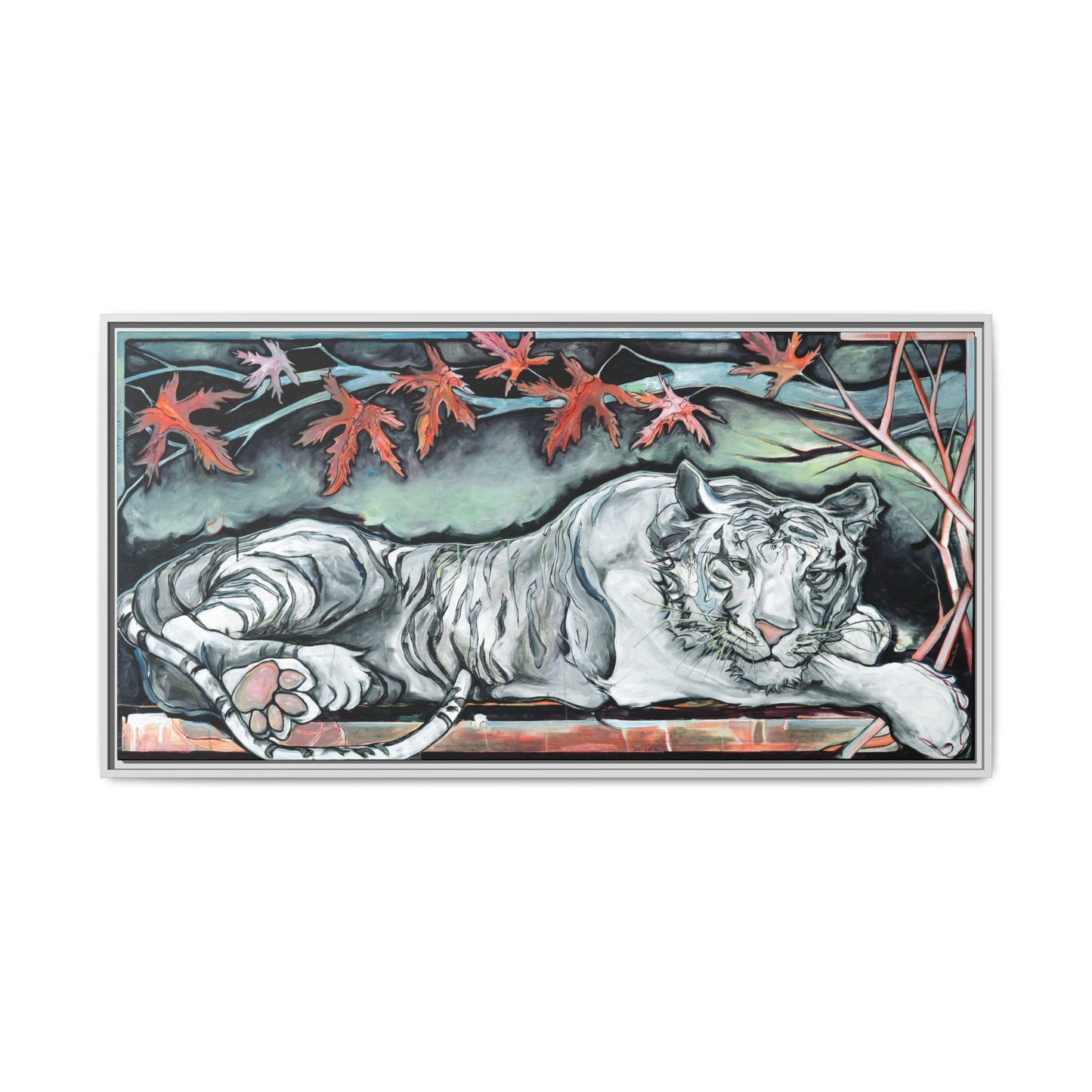 "White Tiger" Framed Canvas Fine Art Reproduction by Zabrina Fine Art