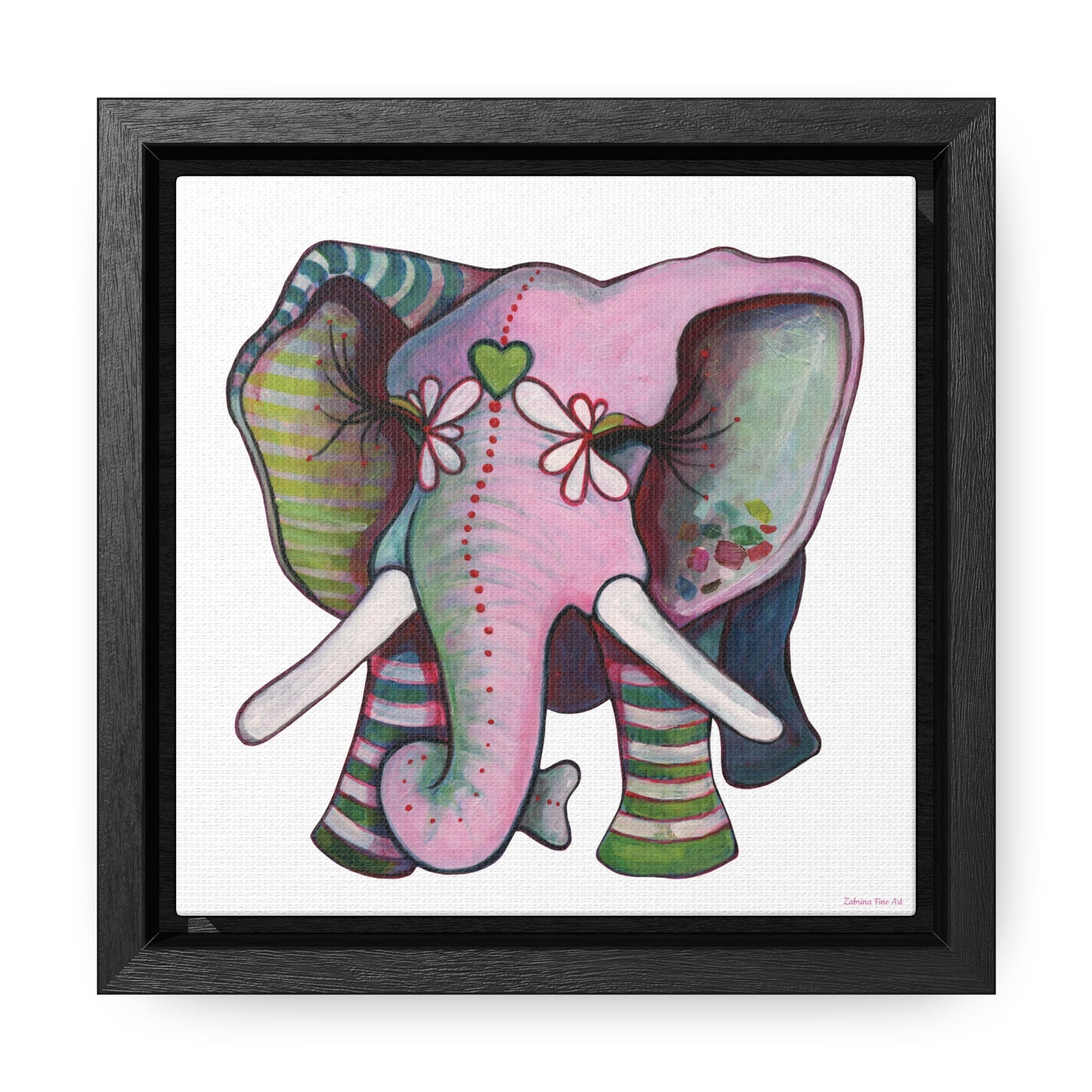 "Green Heart Elephant" Framed Canvas Fine Art Reproduction by Zabrina Fine Art