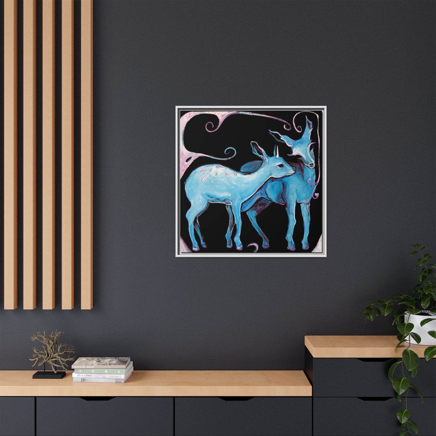 "Deer Love" Framed Canvas Fine Art Reproduction by Zabrina Fine Art