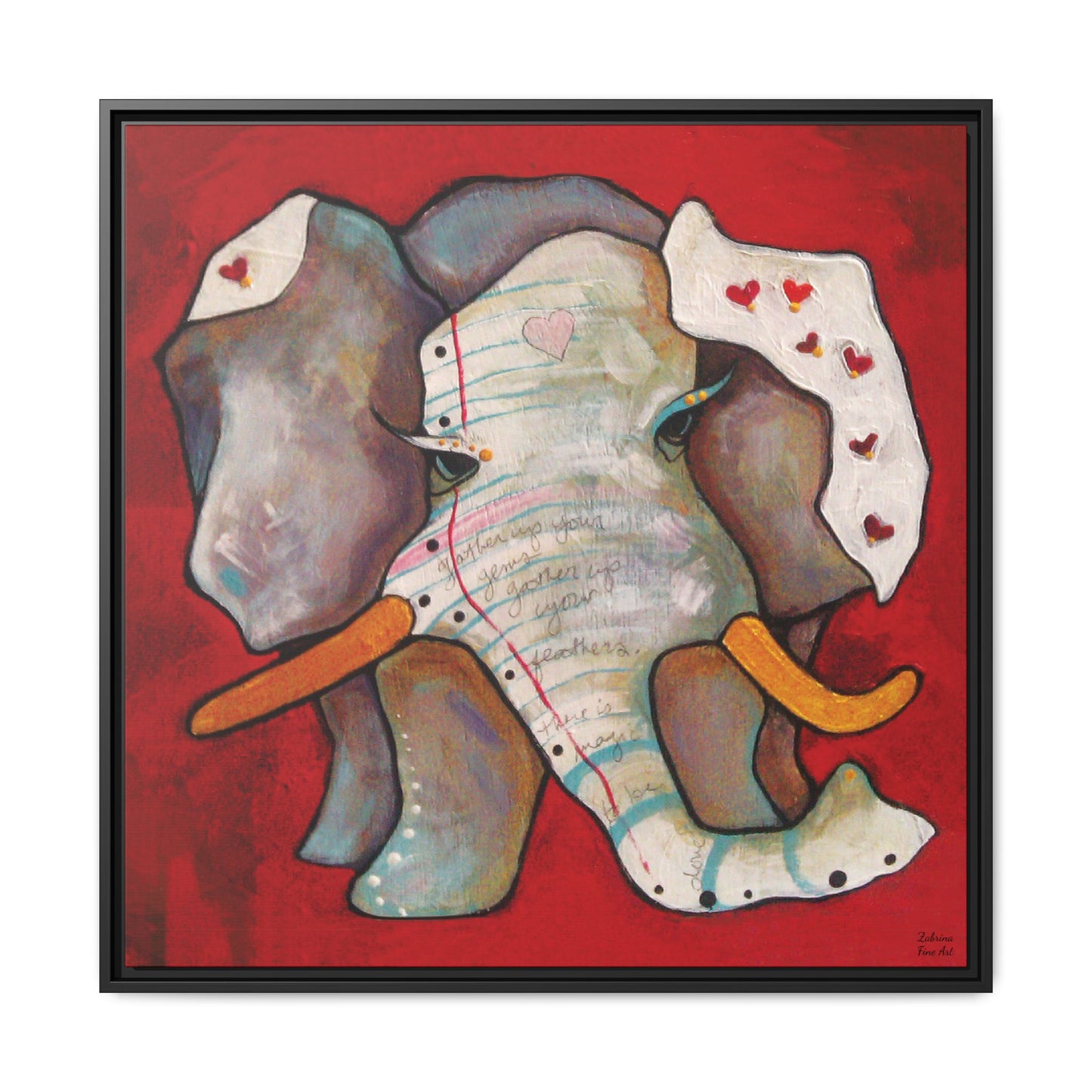 "Red Heart Elephant" Framed Canvas Fine Art Reproduction by Zabrina Fine Art