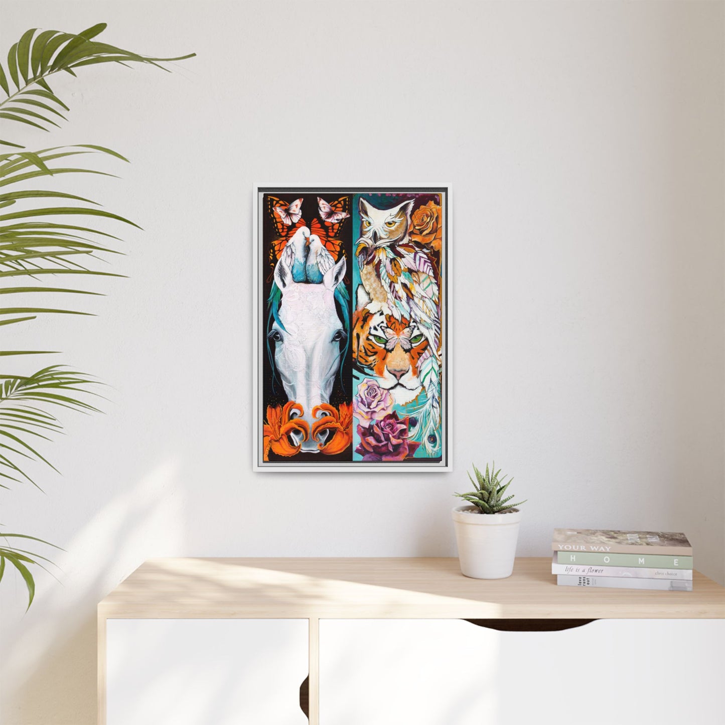 "The Tiger and The Mare" Framed Canvas Fine Art Reproduction by Zabrina Fine Art