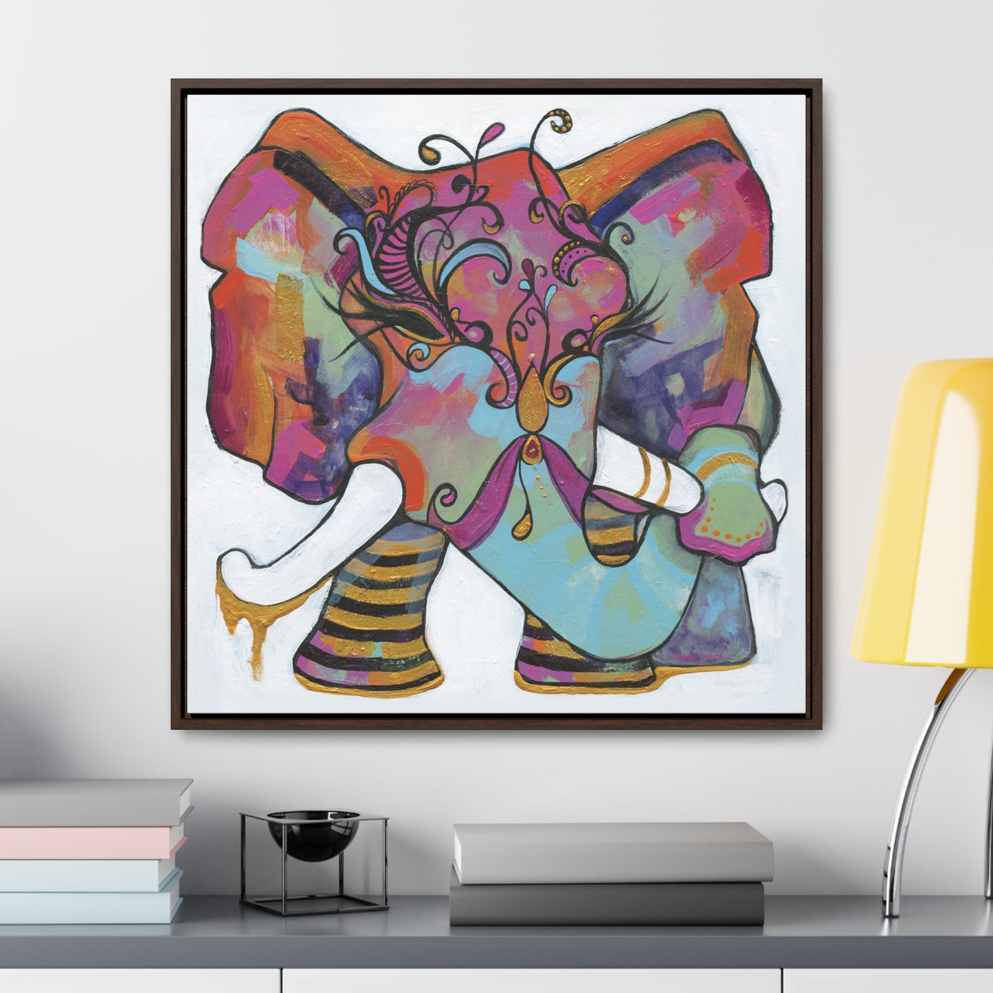 "Masquerade Elephant" Framed Canvas Fine Art Reproduction by Zabrina Fine Art