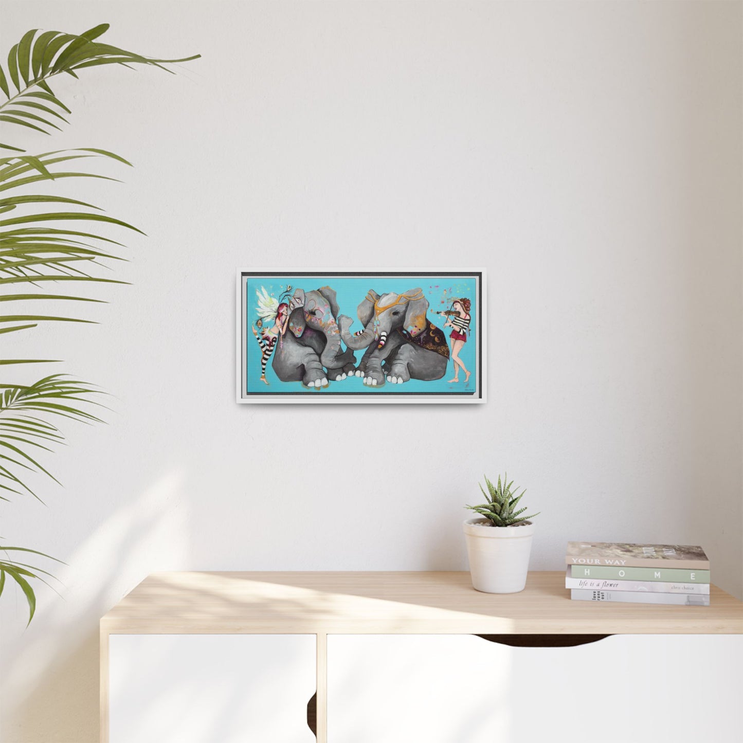 "Elephant Love" Framed Canvas Fine Art Reproduction by Zabrina Fine Art
