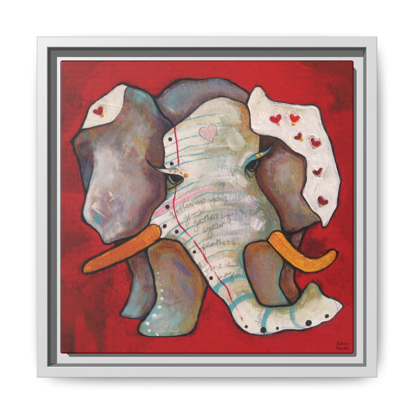"Red Heart Elephant" Framed Canvas Fine Art Reproduction by Zabrina Fine Art