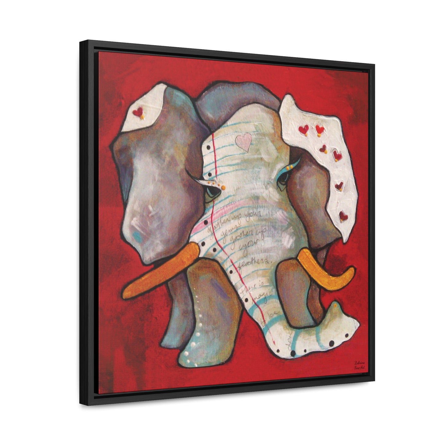 "Red Heart Elephant" Framed Canvas Fine Art Reproduction by Zabrina Fine Art