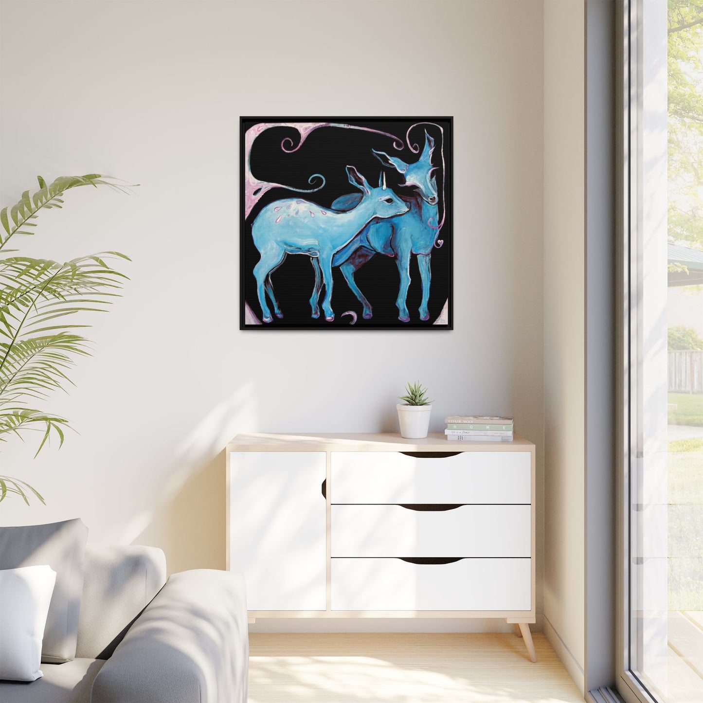 "Deer Love" Framed Canvas Fine Art Reproduction by Zabrina Fine Art