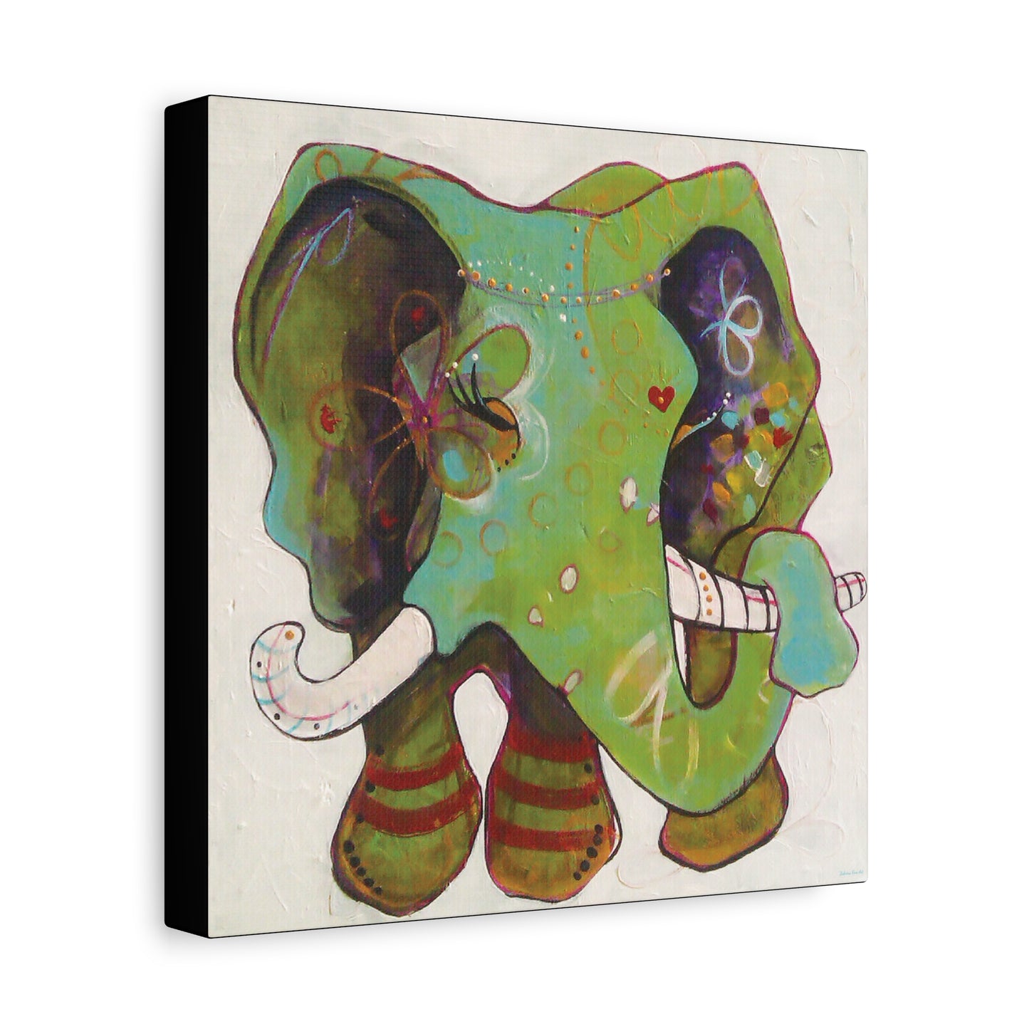 "Green Elephant" Unframed Canvas Black Edge Reproduction by Zabrina Fine Art