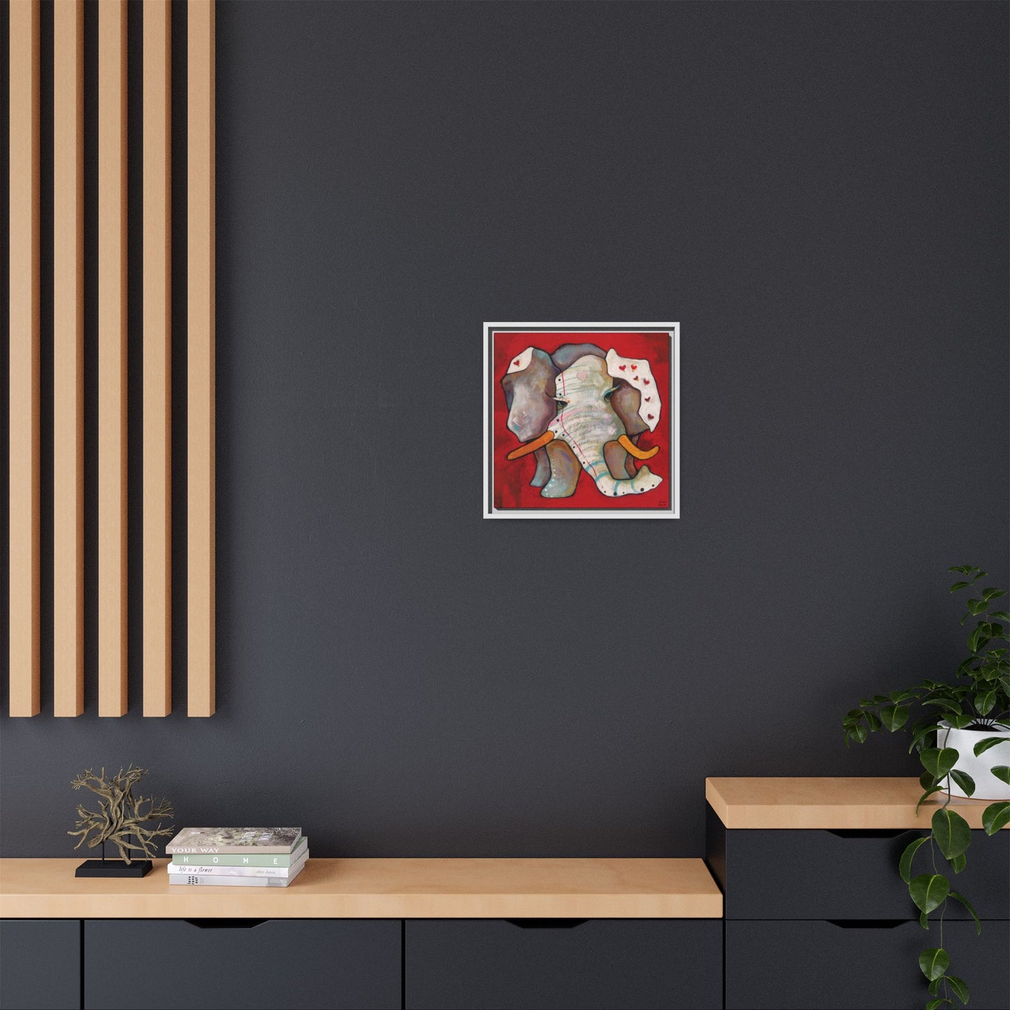 "Red Heart Elephant" Framed Canvas Fine Art Reproduction by Zabrina Fine Art