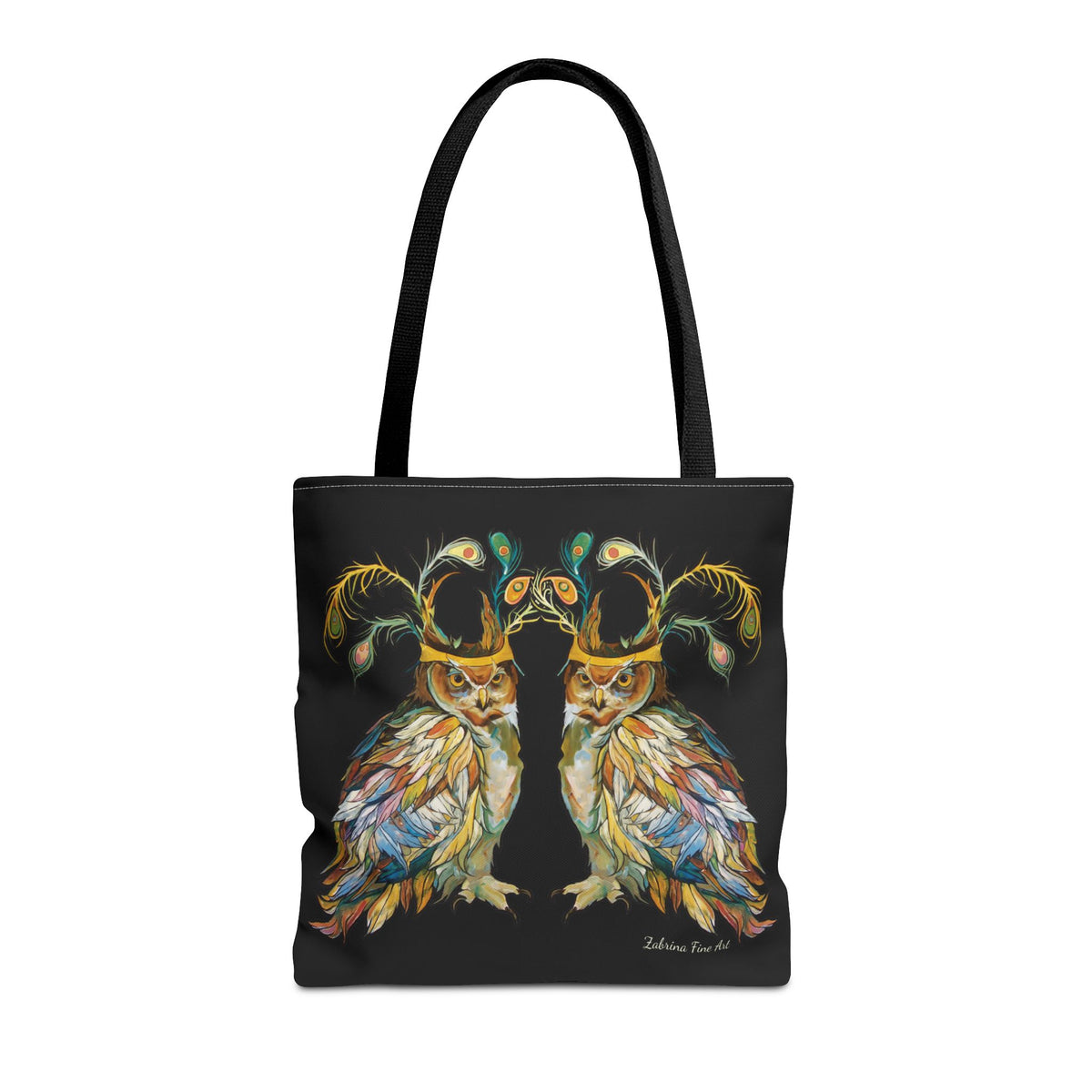 "Two Owls" Tote Bag Black by Zabrina Fine Art