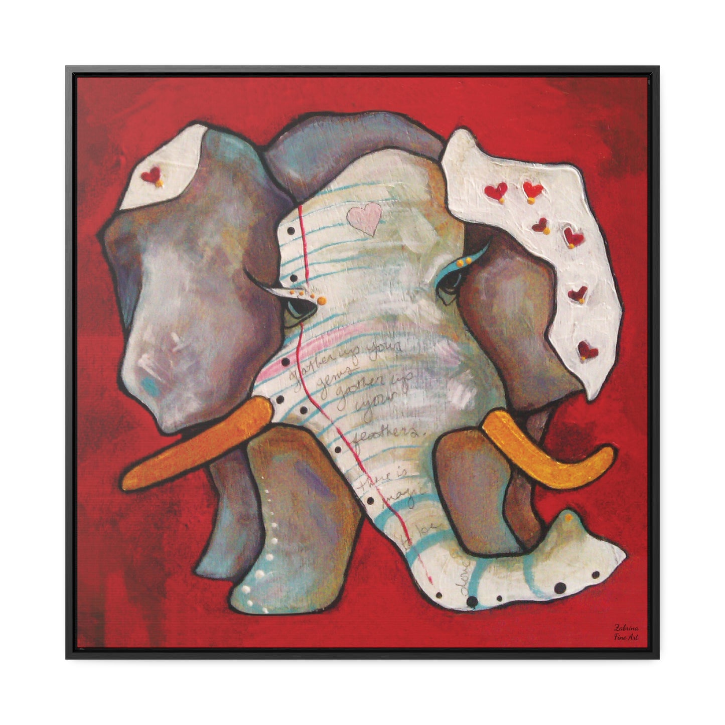 "Red Heart Elephant" Framed Canvas Fine Art Reproduction by Zabrina Fine Art