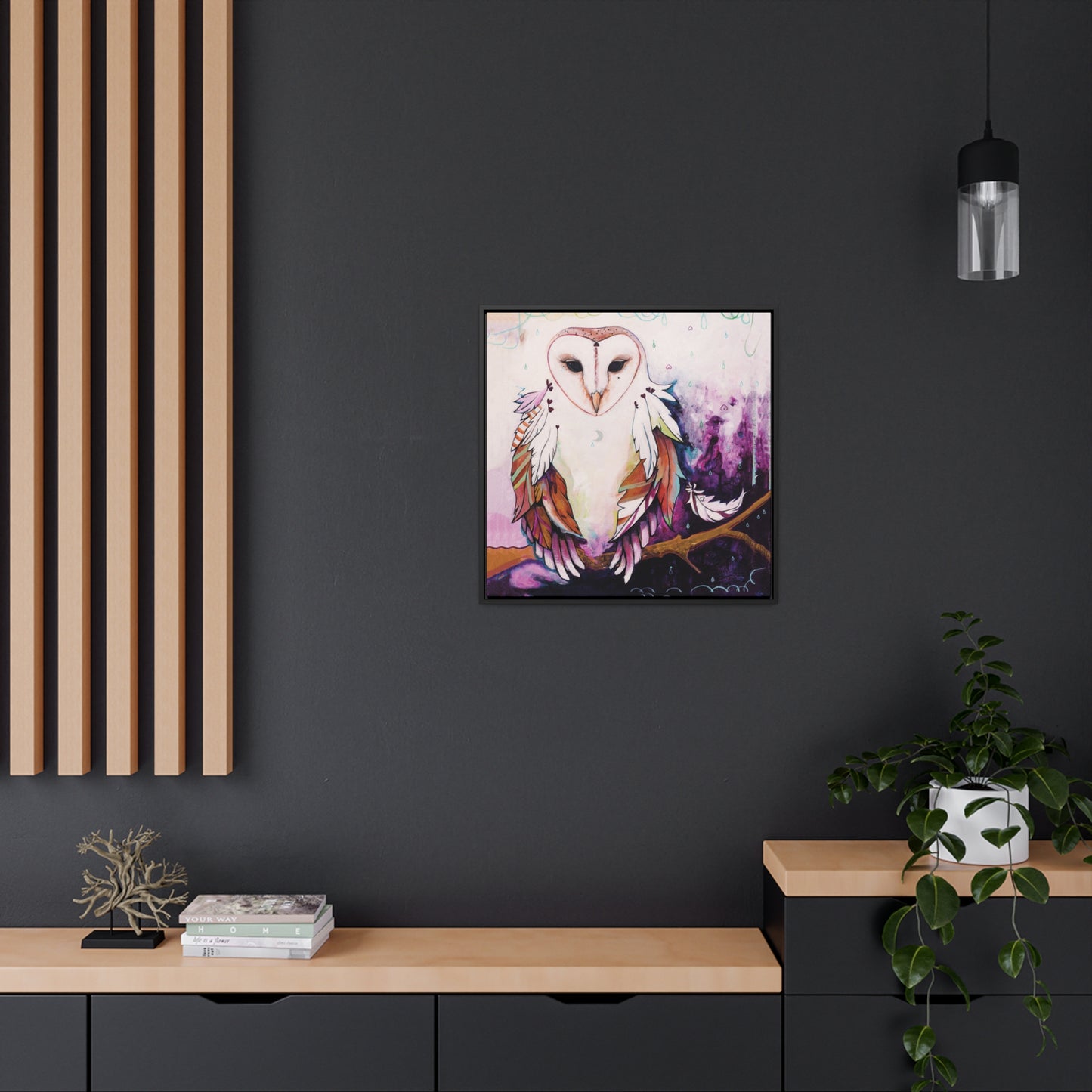 "Rainy Day Owl" Framed Canvas Fine Art Reproduction by Zabrina Fine Art