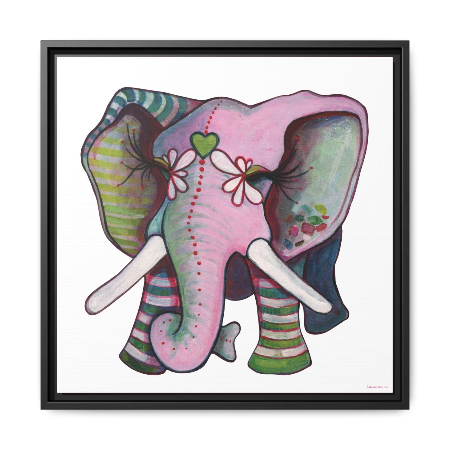 "Green Heart Elephant" Framed Canvas Fine Art Reproduction by Zabrina Fine Art
