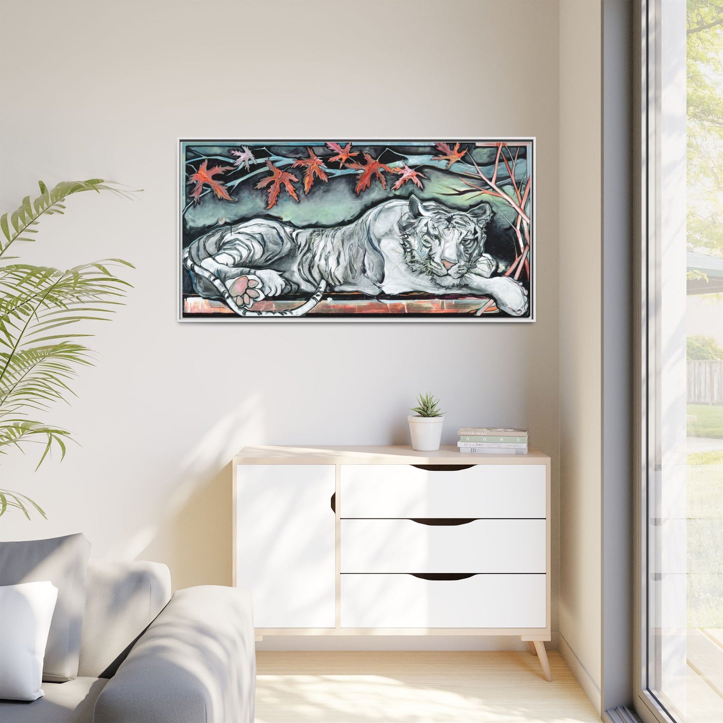 "White Tiger" Framed Canvas Fine Art Reproduction by Zabrina Fine Art