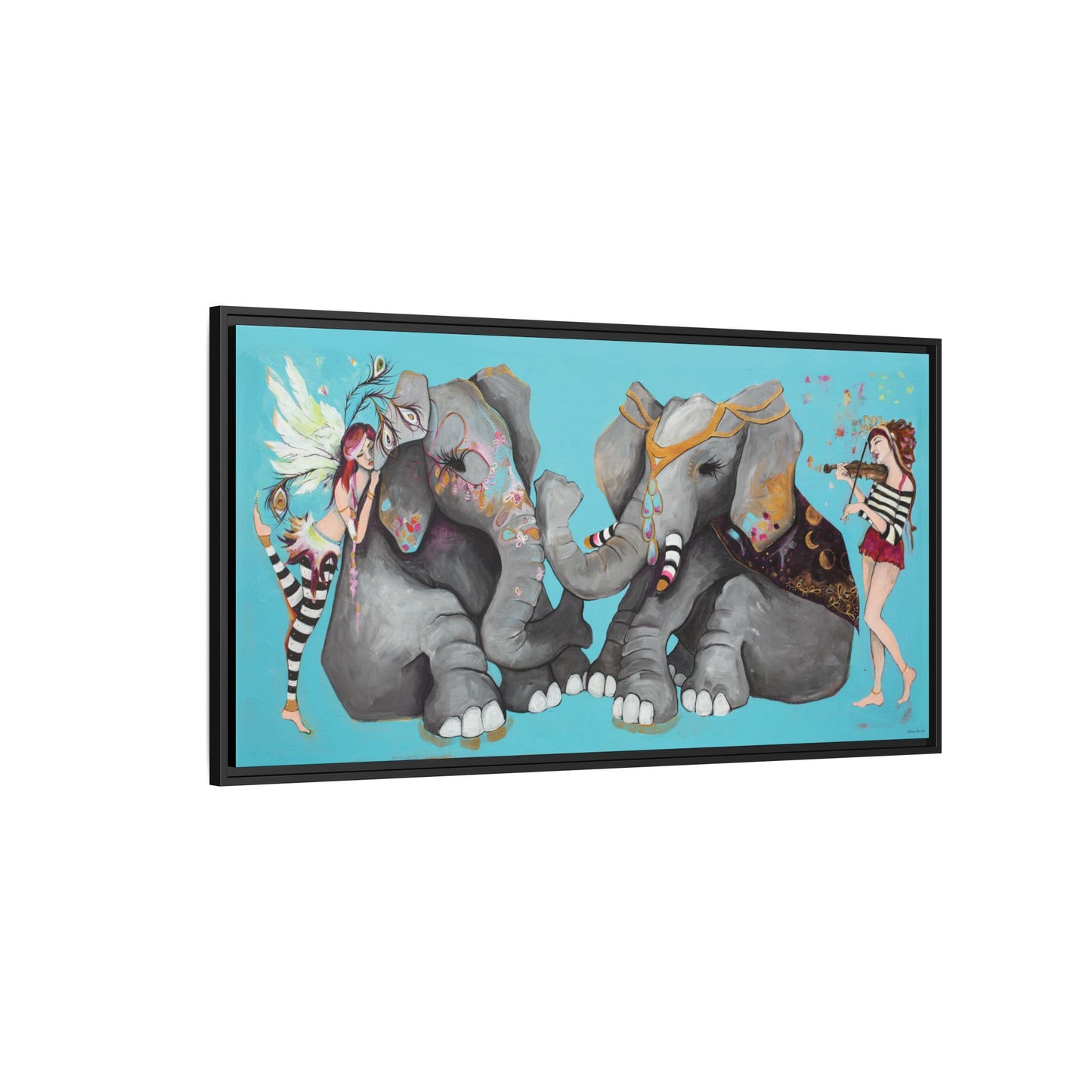 "Elephant Love" Framed Canvas Fine Art Reproduction by Zabrina Fine Art
