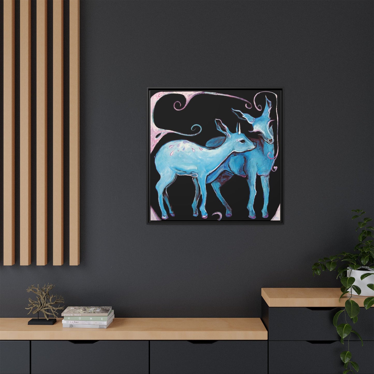 "Deer Love" Framed Canvas Fine Art Reproduction by Zabrina Fine Art