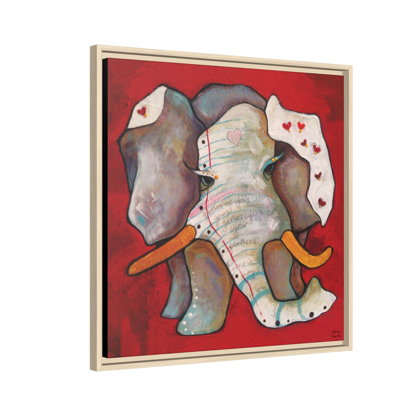 "Red Heart Elephant" Framed Canvas Fine Art Reproduction by Zabrina Fine Art