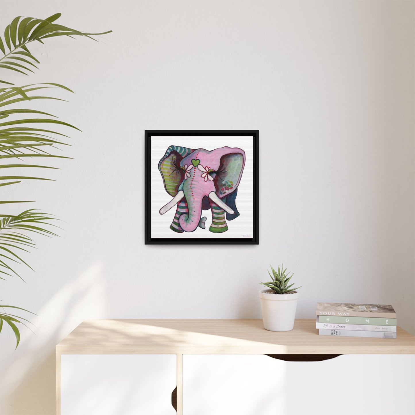 "Green Heart Elephant" Framed Canvas Fine Art Reproduction by Zabrina Fine Art